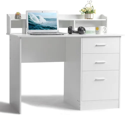 Vista 11 de Karl home Escritorio para ordenador de estudio y escritura, mesa para PC y portátil de madera para oficina en casa con estante de cajón, bandeja