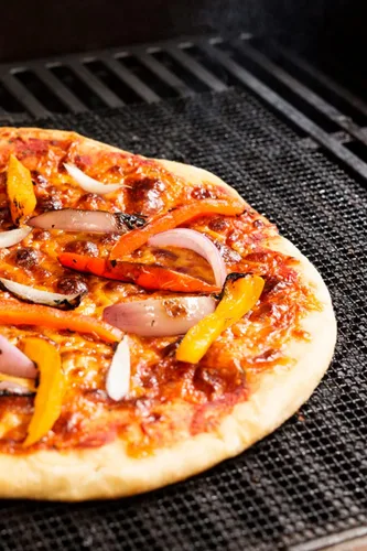 Vista 4 de Cestari Juego de 2 alfombrillas antiadherentes para parrilla, corte extra grande para adaptarse a la parrilla de pizza, malla resistente sin PFOA