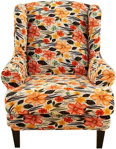Vista 15 de Fundas para silla Wingback, 2 piezas, estilo americano, fundas elásticas para sillón de ala con parte inferior elástica, protector de muebles