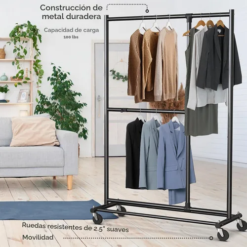 Vista 4 de Simple Houseware Perchero ajustable de doble barra para ropa, 72" H, negro