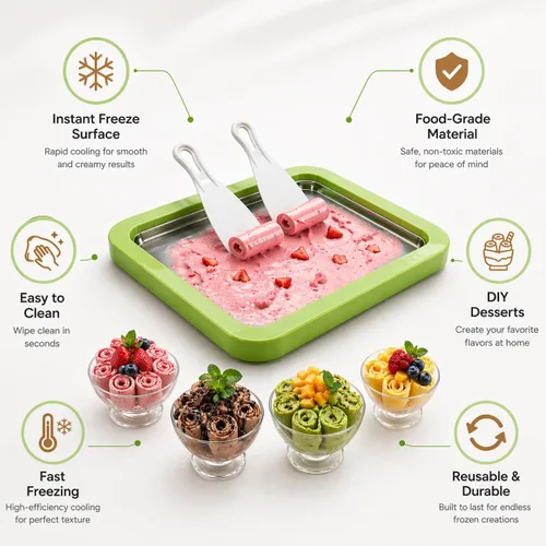Vista 6 de Máquina para hacer helados, máquina para hacer helados en casa, sin lácteos y congelado, máquina de helado de encimera sin electricidad con pala