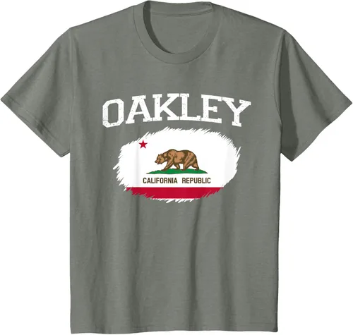 Vista 108 de OAKLEY CA CALIFORNIA Flag Vintage USA Sports Hombre Mujer Camiseta, Negro