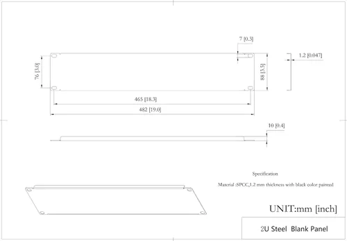 Vista 3 de Paquete de 5 paneles en blanco de 2U - Panel de metal para rack de servidores de 19 pulgadas o gabinete, negro (2UBP5PC)