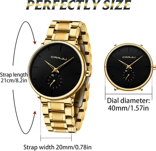 Vista 4 de Mens Watches Ultra-Thin Minimalist Waterproof-Fashion Wrist Watch for Men Unisex Dress with Stainless Steel Band-Black Hands