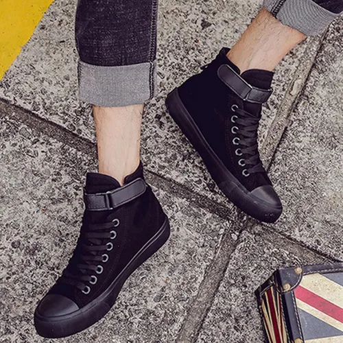 Vista 3 de babyhealthy Tenis de lona de caña alta, zapatos casuales para caminar, zapatos de moda con cordones y plataforma para adultos, hombres y mujeres