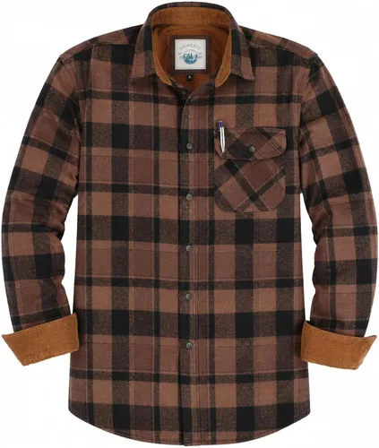 Vista 30 de Gioberti - Camisa a cuadros de franela cepillada de 100% algodón para hombre con contraste de pana Carbón vegetal