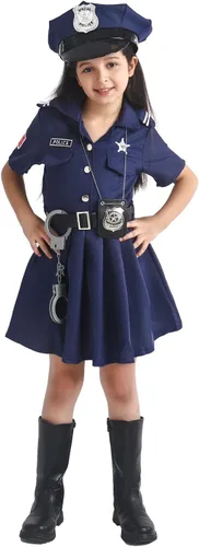 Vista 2 de Sersllta Disfraz de oficial de policía para niñas, disfraz de policía de Halloween