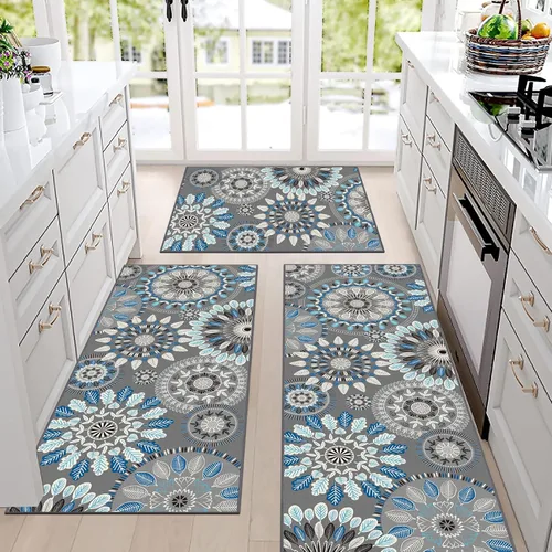 Vista 19 de Bsmathom Conjunto de Alfombras de Cocina Boho 3 Piezas, Alfombra de Cocina Antideslizante de Estilo Granja, Alfombras de Cocina Lavables