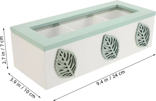 Vista 2 de Wooden Tea Bag Storage Organizer Box with Glass Lid, 3 Compartments