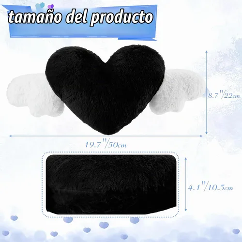 Vista 6 de Macarrie 2 Piezas Almohadas de Felpa en Forma de Corazón con Alas de Ángel Reposacabezas de Coche Almohada Suave y Cómoda para Asiento de Coche