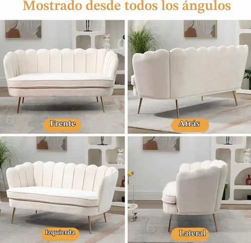 Vista 6 de Anwickjeff 59" de ancho sofá de dos plazas moderno de bouclé, sofá pequeño mini para espacios pequeños, sofá de 2 plazas con patas de metal dorado