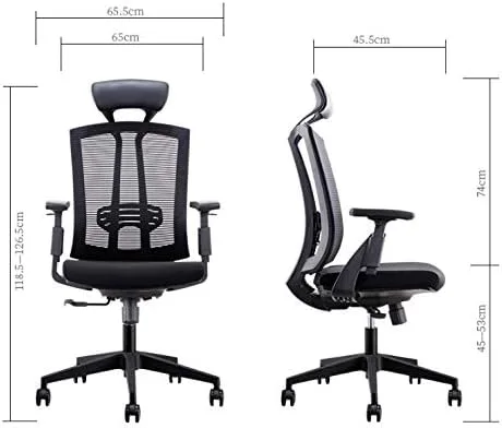 Vista 2 de Silla de oficina, silla de computadora de malla transpirable con soporte lumbar ergonómico ajustable, silla de escritorio giratoria negra
