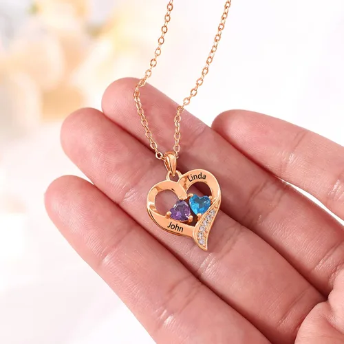 Vista 4 de Lam Hub Fong Collar con nombre para mujer, regalos personalizados para el día de la madre, collar de piedra natal para madre e hija, regalos