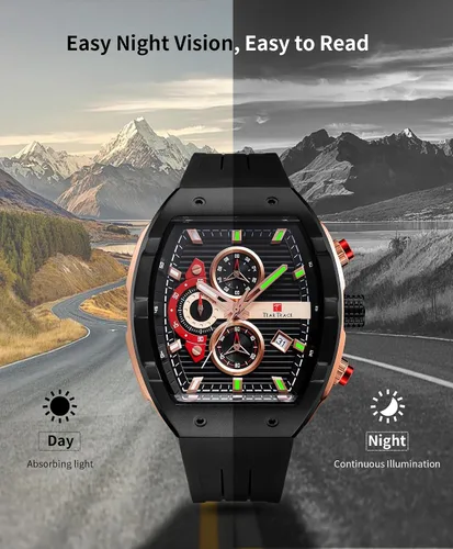 Vista 6 de Watches for Men Original Analog Quartz Waterproof Sport Mens Watches Tonneau Chronograph Luminous Fashion Unique Casual Watch with Silicone Strap