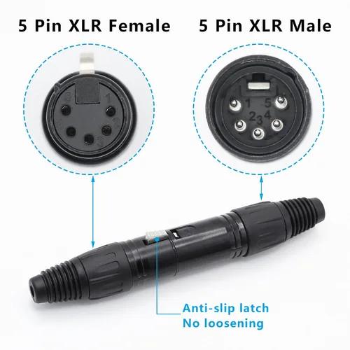 Vista 2 de Conector de cable XLR de 5 pines XLR de 5 pines macho y hembra, conector de micrófono, adaptador de audio, negro, 2 pares (M+F)