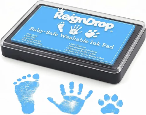 Vista 12 de Almohadilla de tinta ReignDrop para huella de bebé y huella de mano - Crea sellos de recuerdo impresionantes y duraderos para bebés y niños. A