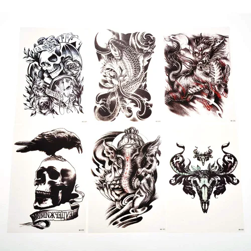 Vista 4 de PowerTRC Calcomanías temporales de tatuaje, 16 hojas de tatuajes para hombres y mujeres, tatuajes para Halloween, fiestas, festivales. Diseños