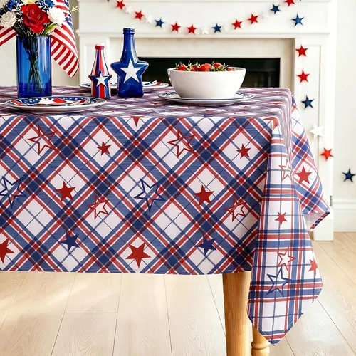 Vista 8 de DWCN Mantel patriótico cuadrado del 4 de julio, impermeable, resistente a las manchas, con patrón de estrellas, lavable para el Día de los Caídos