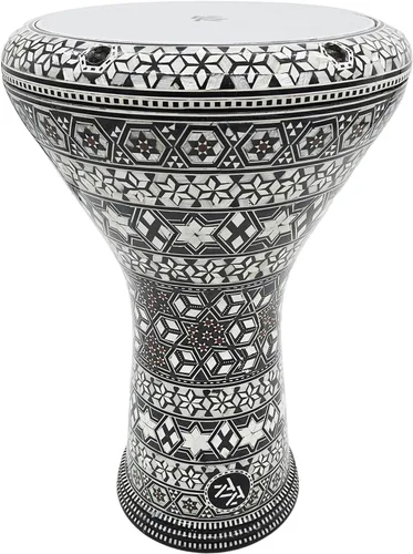 Vista 2 de La Darbuka Doumbek egipcia de 17" de Zaza Percussion con madreperla (Black Master)