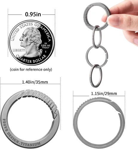 Vista 4 de TISUR Llaveros para llaveros, mosquetón, llavero de titanio, anillos redondos resistentes para hombres y mujeres