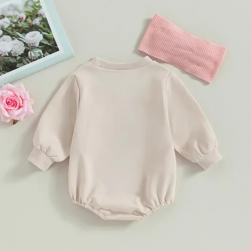 Vista 5 de Mameluco de manga larga para bebé, niño, niña, ropa occidental, estampado de letras, mono de vaquera, traje de otoño
