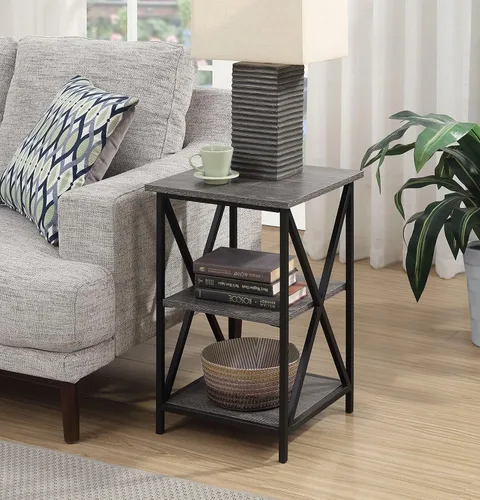 Vista 2 de Convenience Concepts Tucson - Mesa auxiliar con estantes, gris desgastado/negro