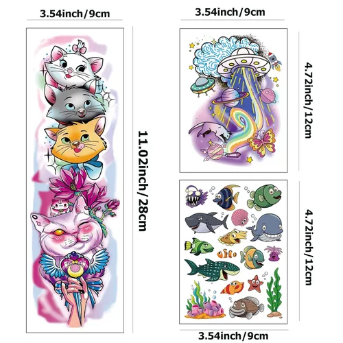 Vista 3 de Tazimi 380 estilos (27 hojas) tatuaje temporal completo y medio brazo tatuajes mangas vida marina nave espacial carreras coche bosque animales