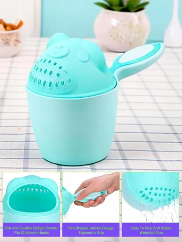 Vista 3 de Desmontable cascada libre de lágrimas bebé enjuague taza, champú Flusher para baño de cabello (verde) Compatible con Shampoo Hair Cups