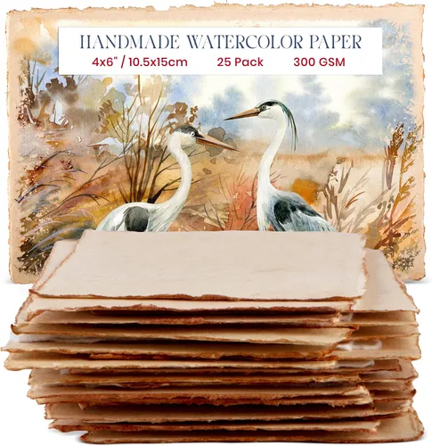 Vista 6 de Wanderings 300 g/m² Papel de acuarela hecho a mano grueso – 4x6 Papel vintage hecho a mano con borde engarzado – Papel antiguo prensado en frío
