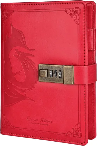 Vista 13 de TIEFOSSI Diario de Cuero Dragón, Cuaderno de Tapa Dura, Diario Recargable con Cerradura, Cuadernos de Escritura con Papel Rayado/En Blanco