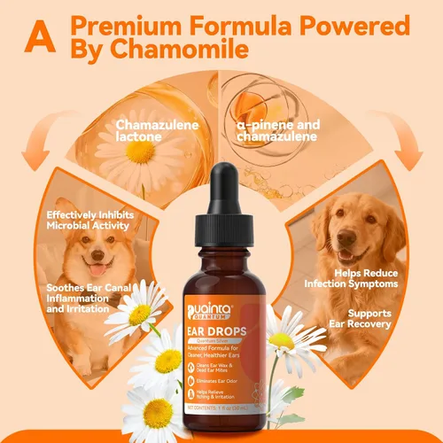 Vista 5 de PUAINTA Gotas para los oídos para perros con dediles, limpiador natural de oídos para perros y tratamiento de infecciones, solución de limpieza