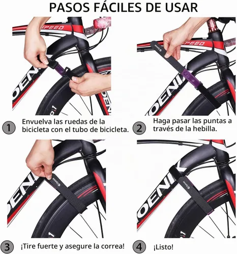 Vista 4 de Correa para portabicicletas, correas estabilizadoras de ruedas de bicicleta 2XNegro-26 in