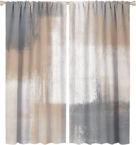 Vista 22 de Cortinas rústicas occidentales marrones con patrón de cornamenta para puerta, con bolsillo para barra, cortinas de ventana para dormitorio, sala
