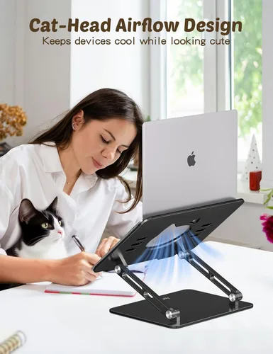 Vista 3 de Aoviho Soporte para computadora portátil para escritorio, elevador ajustable de aluminio para laptop con ventilación de refrigeración única