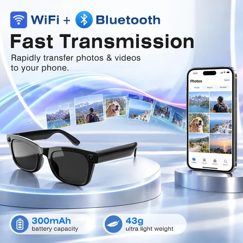 Vista 6 de Gafas inteligentes AI con cámara, video EIS 4K, traducción en Negro