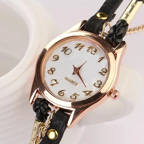 Vista 4 de Encantador reloj de pulsera de cadena de cuero vintage para mujer