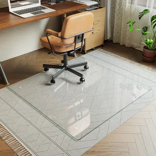 Vista 24 de Koonmi Tapete para silla de vidrio templado para suelos de madera dura y alfombras, 30" x 48" gris, protector de piso de oficina de servicio pesado