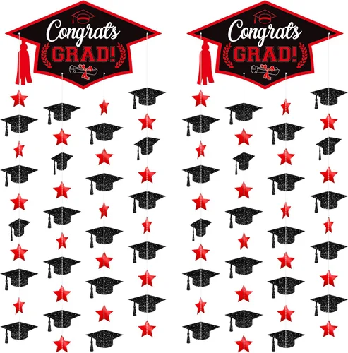 Vista 5 de Decoraciones de graduación 2026 – Paquete de 2, 3.3 x 6.5 pies, cortina de flecos de lámina metálica con tapa de graduación, decoraciones de gorra