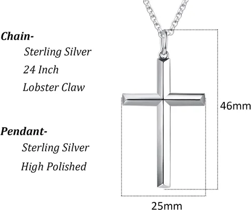 Vista 5 de FANCIME Collar con colgante de crucifijo de cruz de plata esterlina 925 chapada en oro blanco, joyería fina para regalar a él, hombres, padres