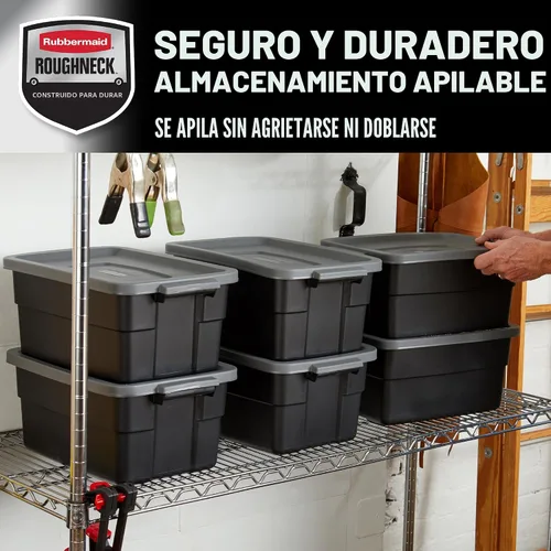 Vista 5 de Rubbermaid Paquete de 6 Contenedores Resistentes y Duraderos de 3 GAL para Almacenamiento con Tapas a Presión y Asas, Contenedores de Almacenamiento