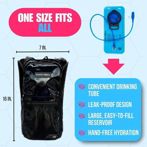 Vista 3 de Kandies World Reflective Festival - Paquete de hidratación – Bolsa de agua de 2 litros para raves, senderismo, ciclismo, correr y más