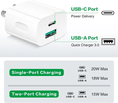 Vista 4 de Bloque de carga USB C, paquete de 5 bloques de carga tipo C, caja de carga rápida PD de 20 W, cubo de ladrillo compatible con iPhone 16/15/14 Pro