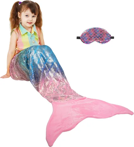 Vista 24 de Catalonia Manta de cola de sirena para niñas, saco de dormir de sirena que brilla en la oscuridad para niños de 3 a 14 años, regalo de sirena