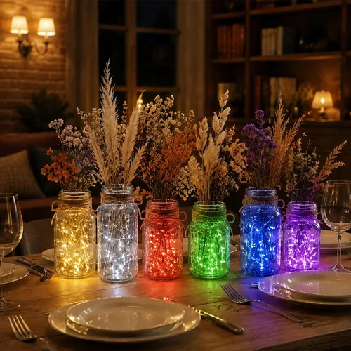 Vista 2 de Paquete de 12 luces de hadas que funcionan con pilas, 20 luces LED parpadeantes de 7 pies, 3 modos, mini luces a granel impermeables para tarros