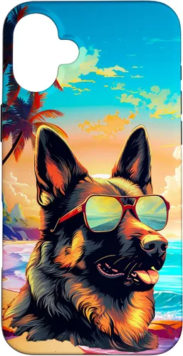 Vista 22 de Funda para iPhone 16 con diseño de pastor alemán, para amantes de los perros, playa, mar, para niños y niñas