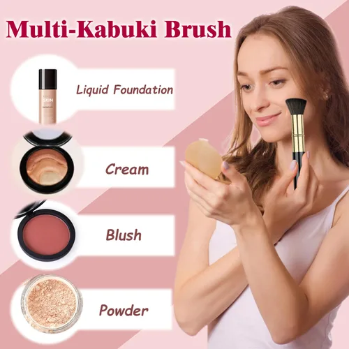 Vista 2 de Brochas de maquillaje retráctiles Kabuki, 2 piezas, brocha para polvo/brocha para base, rubor en polvo, bronceador, pulido, líquido, crema