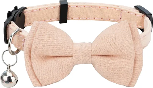 Vista 5 de Collar de gato con pajarita de campana Breakaway Kitten Small Pet Safety Solid Wedding Basic Pure Color Suede Soft Adjustable Sailor Bow - [1