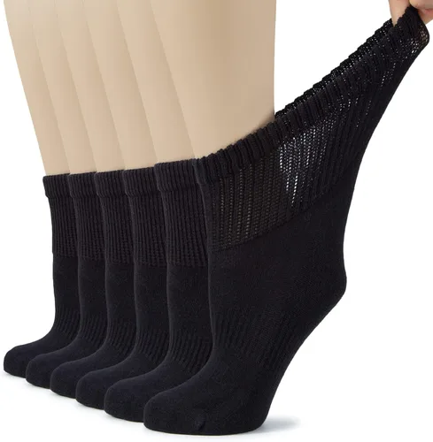 Vista 31 de Hugh Ugoli Calcetines tobilleros de algodón para mujer para diabéticos, anchos, sueltos, elásticos, puntera sin costuras, semiacolchado superior sin