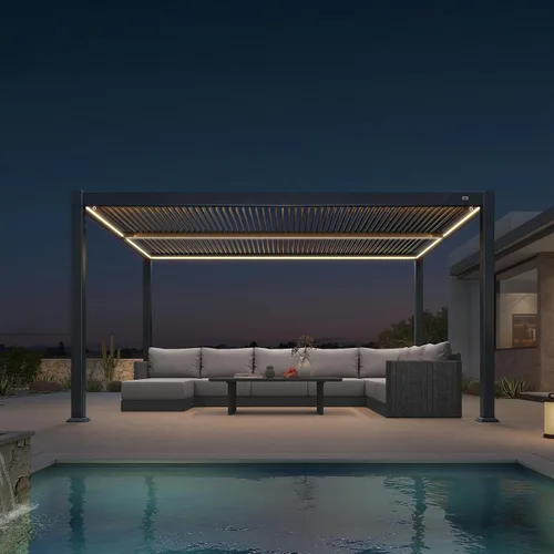 Vista 16 de PURPLE LEAF Pérgola con listones 92KS de 8 x 10 pies con tira LED regulable solar integrada, techo ajustable de aluminio a prueba de lluvia