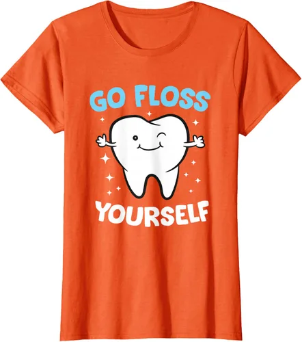 Vista 64 de Camiseta higienista dental, asistente dental, Go Floss Yourself dentista, Negro, S